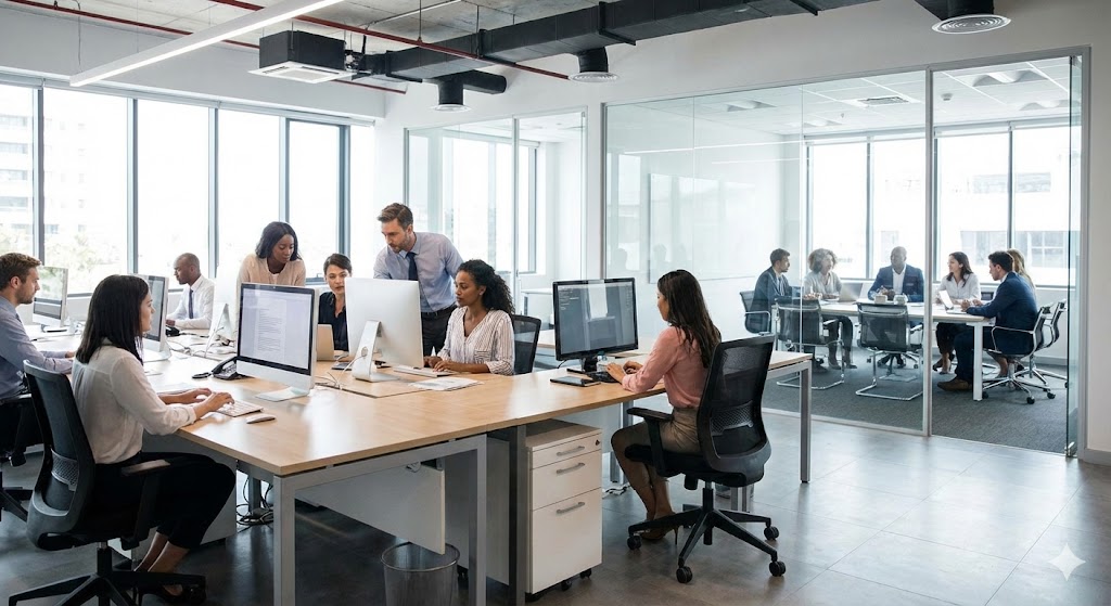 Professional workforce in a modern office